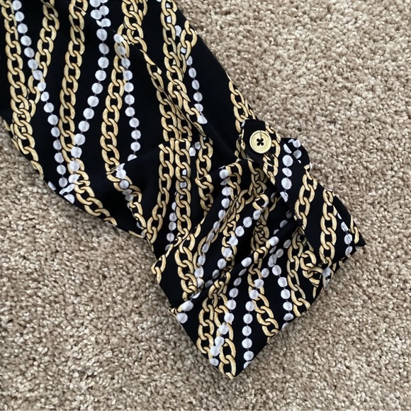 Michael Kors Black, Gold Chain And White Pearl Blouse Size Medium NWT - Picture 5 of 11